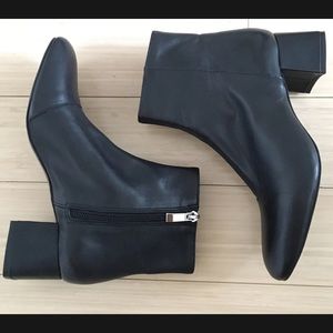 Zara Woman Genuine Leather Black Ankle Boots Block Heel 6.5 36 New